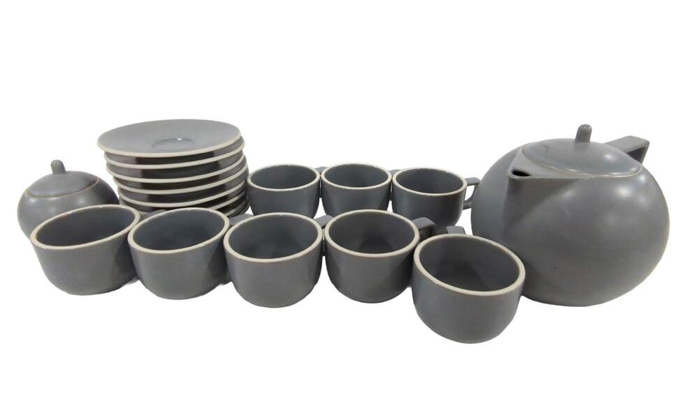 Vintage Sasaki Japan Colorstone 1980s Matte Gray Mugs Teapot Ceramic Lot RARE